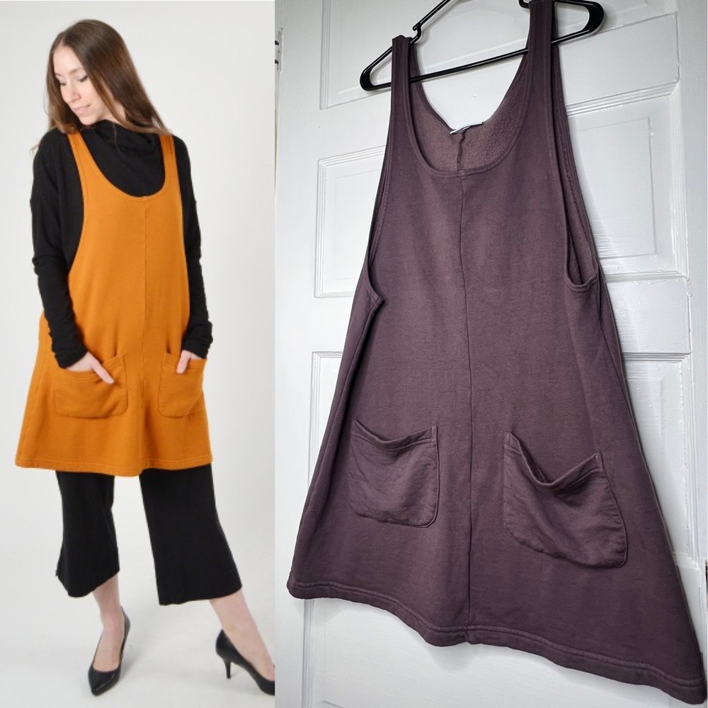 bryn Walker short romper dress purple grey medium bamboo fleece pockets organic